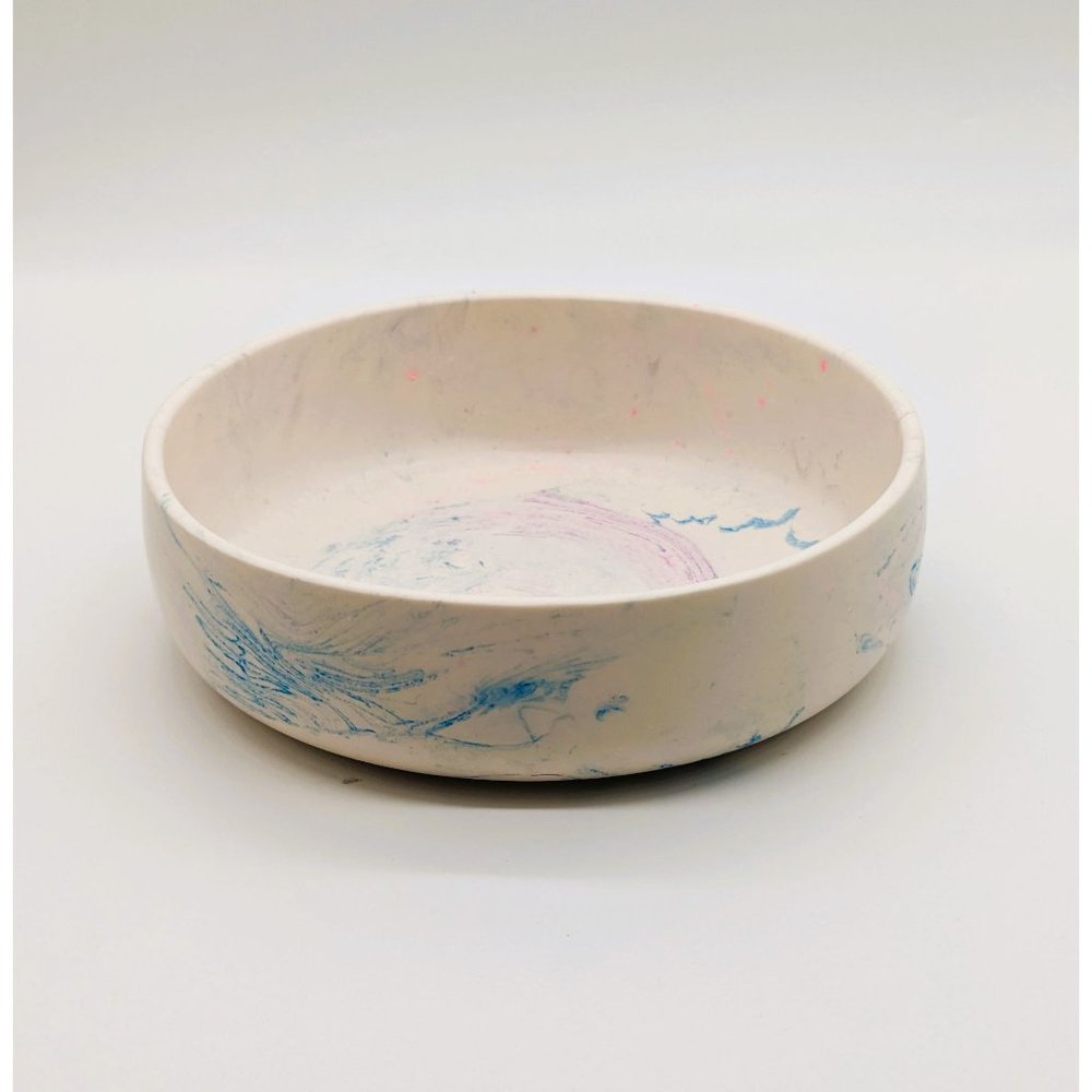 Cream with Blue and Purple Marbling Jesmonite Resin Bowl 2" Deep Decor Handmade
